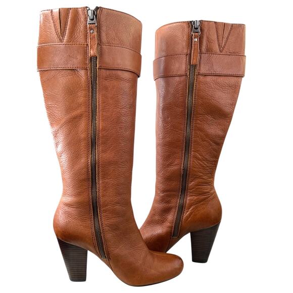 FOSSIL Tall Leather Buckle Boots 3.5" Heel Style FFW4177129 in Tan W's Size 8 - Picture 3 of 16